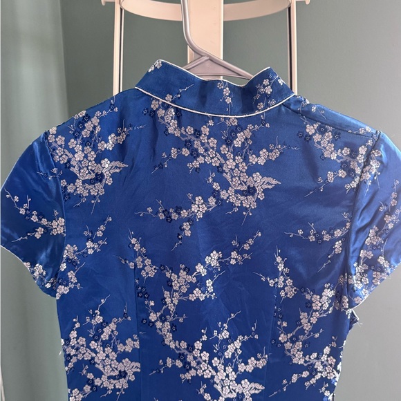 Blue Floral Cheongsam Dress Y2K Satin Chinese Qipao Mini Dress Size S - Picture 5 of 9